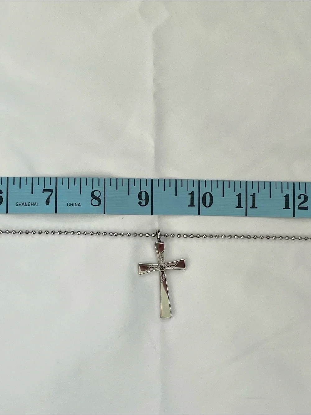 Unisex Polished Cross Pendant Necklace - Silver- 18” ball chain